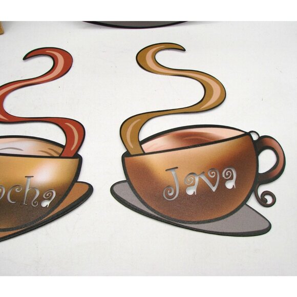 Lot 5 Coffee Bar Metal Wall Decor Latte Mocha Java Cups Mug Sign Plaque Ceramic - Picture 6 of 14